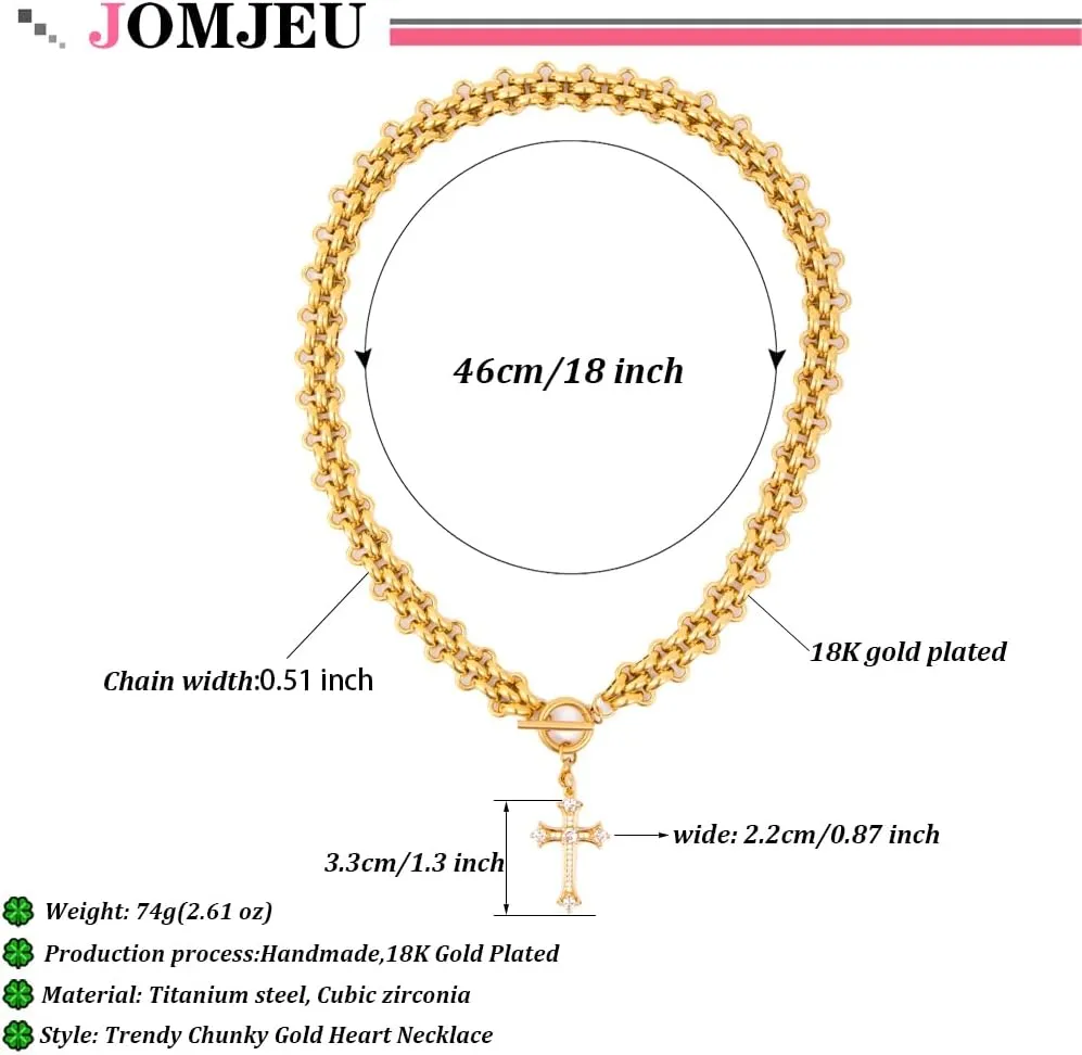 Chunky Gold Necklace for Women - Cross Necklace, Heart Necklace, Evil Eye Necklace, Gold Starfish Necklace 18K Gold Plated Necklaces Jewelry Gifts for Women