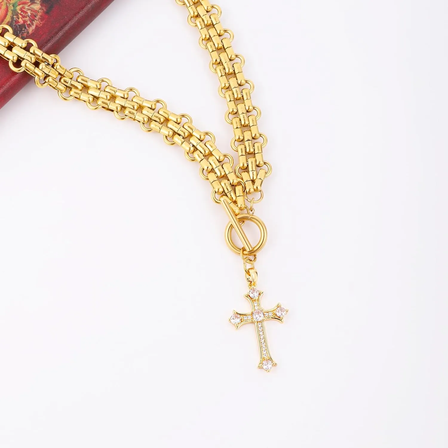 Chunky Gold Necklace for Women - Cross Necklace, Heart Necklace, Evil Eye Necklace, Gold Starfish Necklace 18K Gold Plated Necklaces Jewelry Gifts for Women