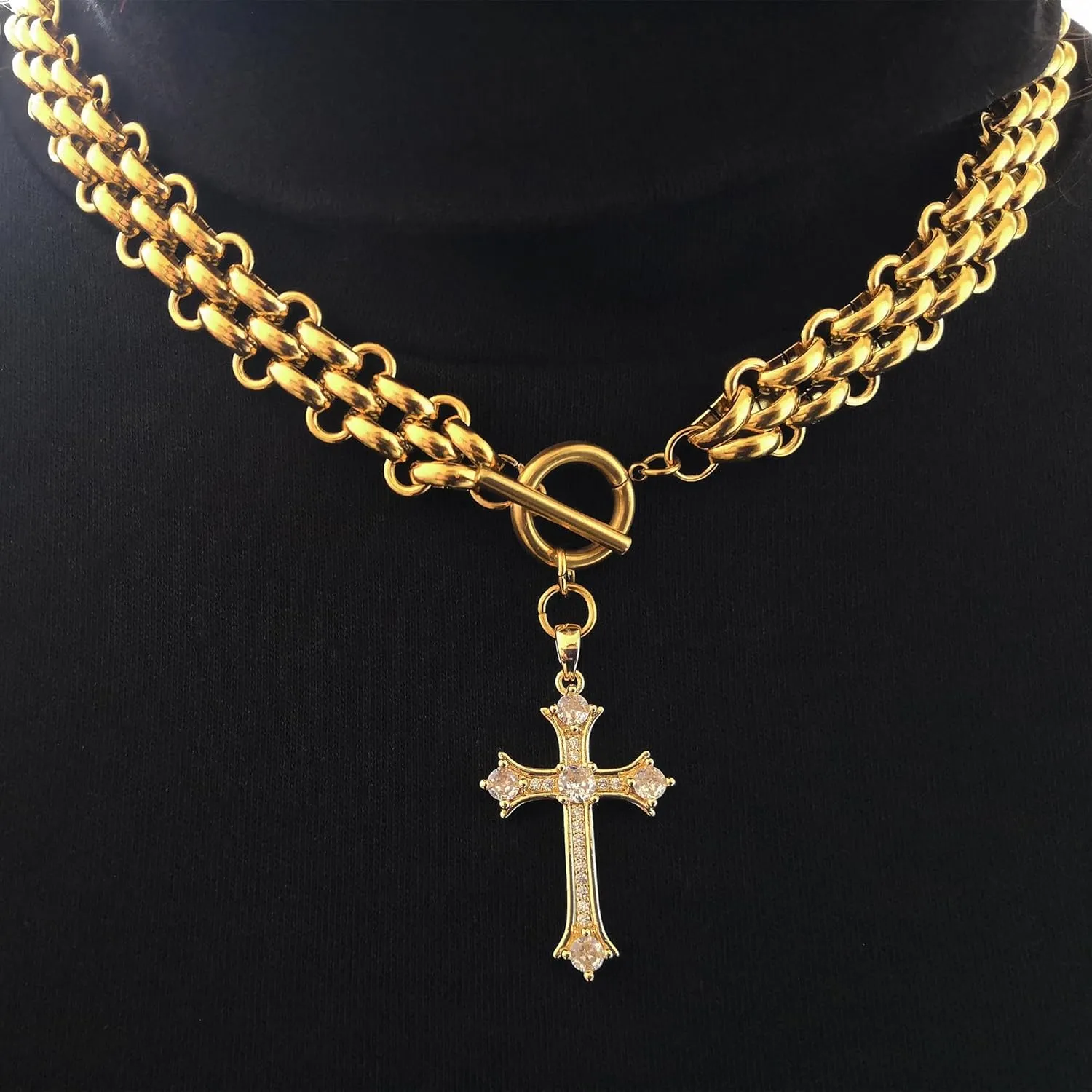 Chunky Gold Necklace for Women - Cross Necklace, Heart Necklace, Evil Eye Necklace, Gold Starfish Necklace 18K Gold Plated Necklaces Jewelry Gifts for Women