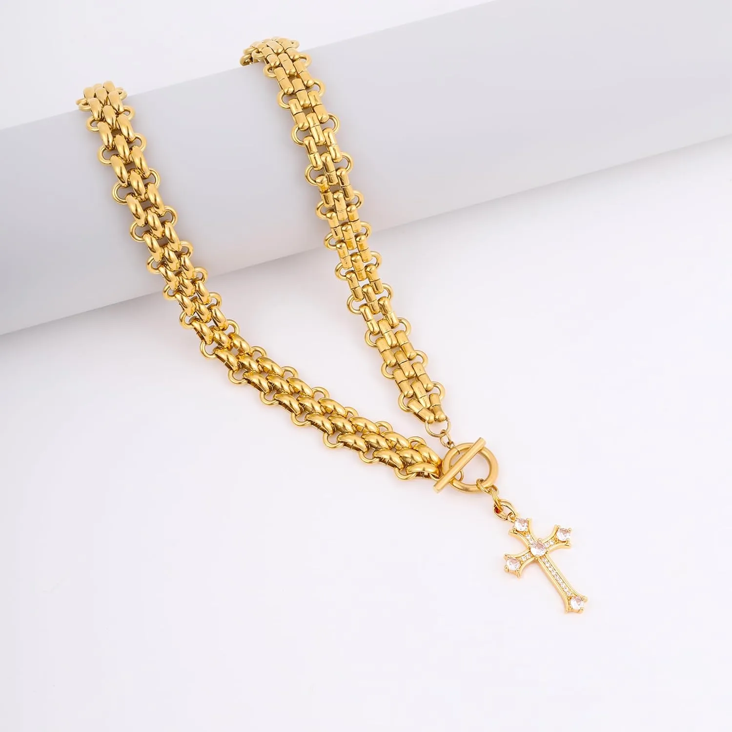 Chunky Gold Necklace for Women - Cross Necklace, Heart Necklace, Evil Eye Necklace, Gold Starfish Necklace 18K Gold Plated Necklaces Jewelry Gifts for Women
