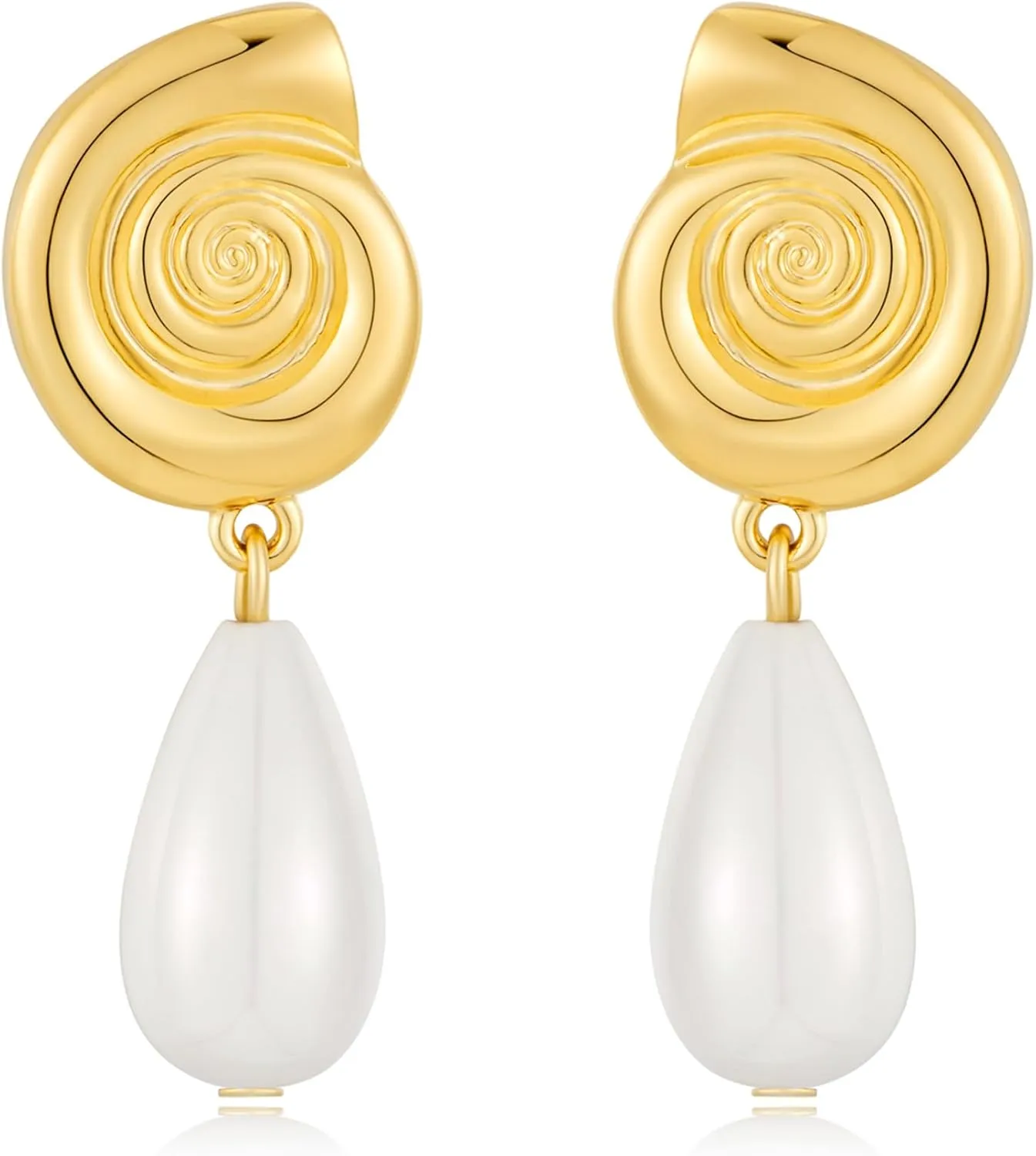 Chunky Gold Spiral Earrings Pearl Dangle Earrings for Women Swirl Statement Drop Earring Fashion Jewelry