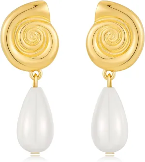 Chunky Gold Spiral Earrings Pearl Dangle Earrings for Women Swirl Statement Drop Earring Fashion Jewelry