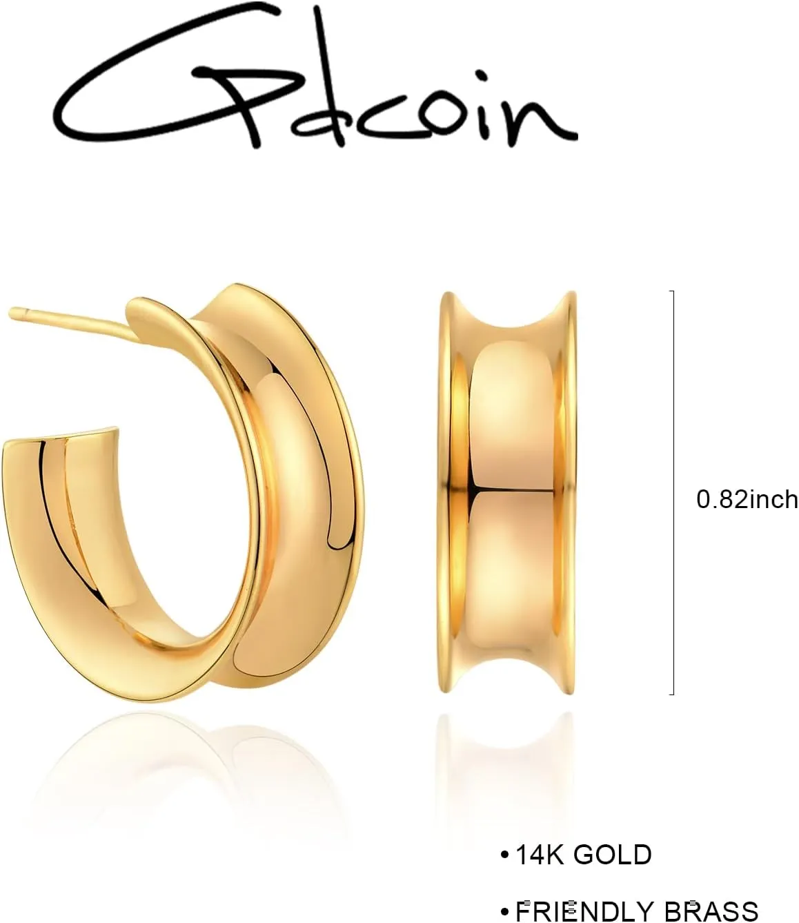 Chunky Hoop Earrings for Women 14K Gold Plated Huggie Hoops, Gold Polished Earrings Delicate Simple Hypoallergenic Jewelry Gift