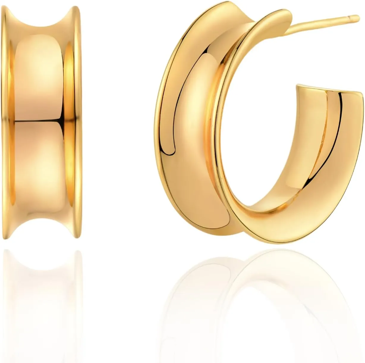 Chunky Hoop Earrings for Women 14K Gold Plated Huggie Hoops, Gold Polished Earrings Delicate Simple Hypoallergenic Jewelry Gift