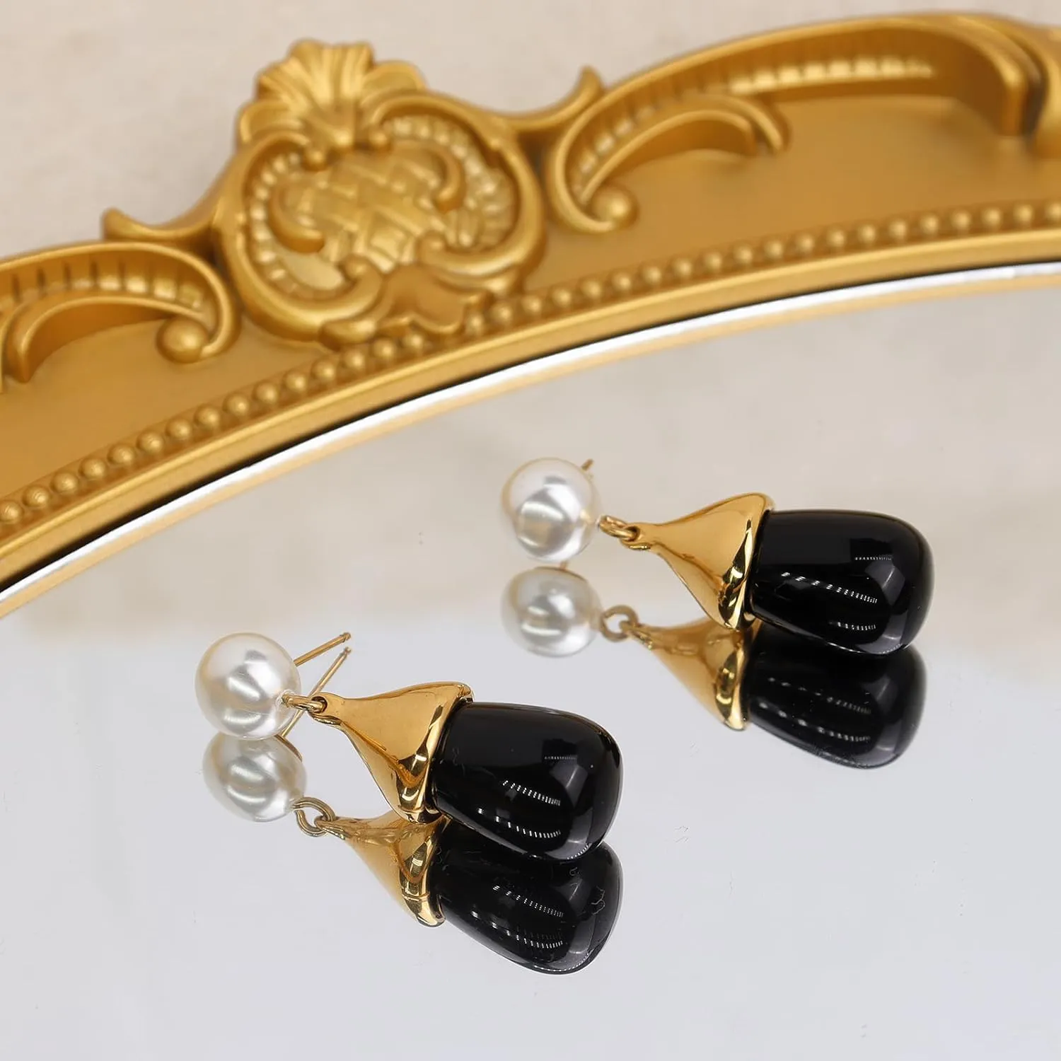 Chunky Pearl Gold Silver Emerald Blue Water Quartz Black Waterdrop Natural Gemstone Drop Earrings for Women, Vintage Statement Teardrop Stone Pearl Earing Prom Jewelry Gift