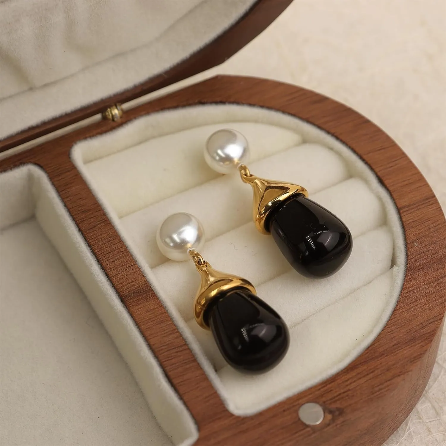 Chunky Pearl Gold Silver Emerald Blue Water Quartz Black Waterdrop Natural Gemstone Drop Earrings for Women, Vintage Statement Teardrop Stone Pearl Earing Prom Jewelry Gift