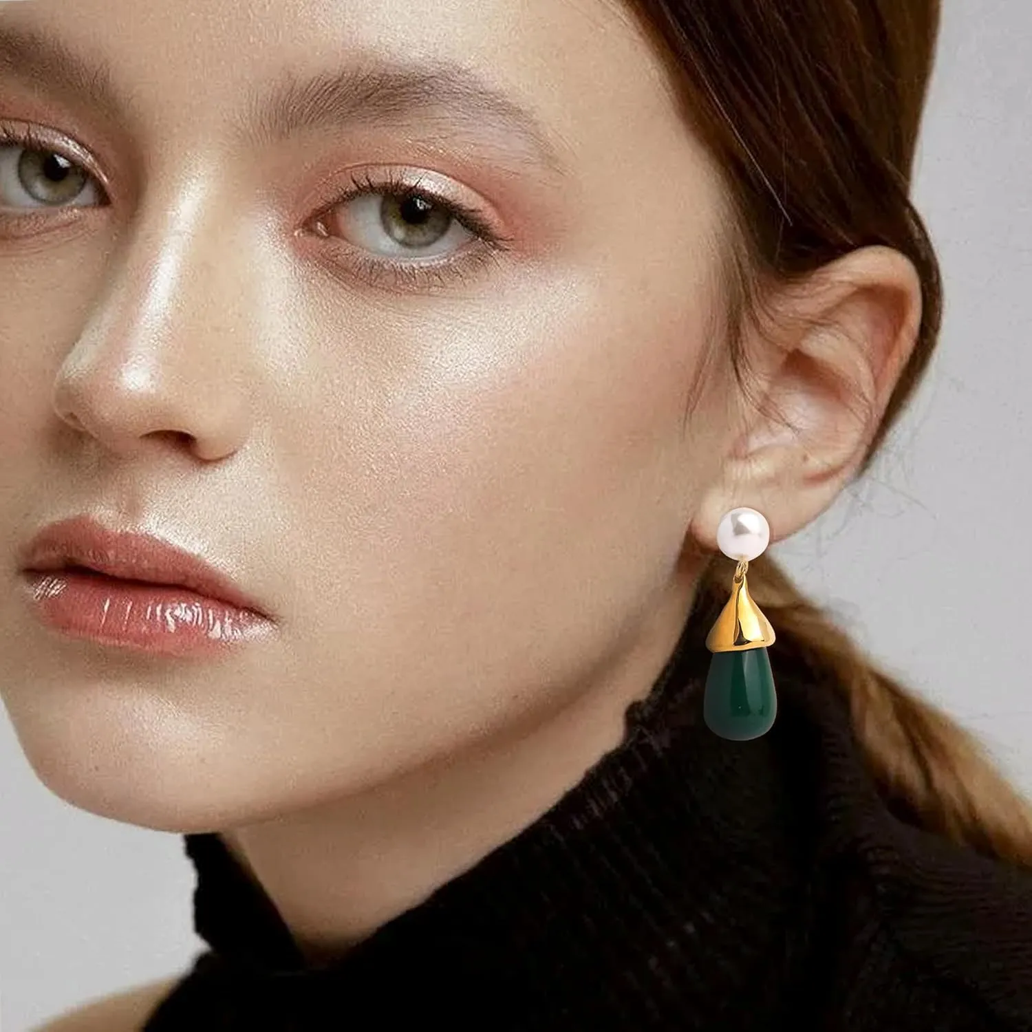 Chunky Pearl Gold Silver Emerald Blue Water Quartz Black Waterdrop Natural Gemstone Drop Earrings for Women, Vintage Statement Teardrop Stone Pearl Earing Prom Jewelry Gift