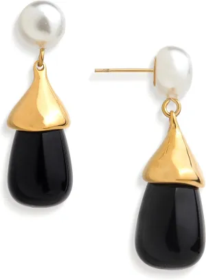 Chunky Pearl Gold Silver Emerald Blue Water Quartz Black Waterdrop Natural Gemstone Drop Earrings for Women, Vintage Statement Teardrop Stone Pearl Earing Prom Jewelry Gift