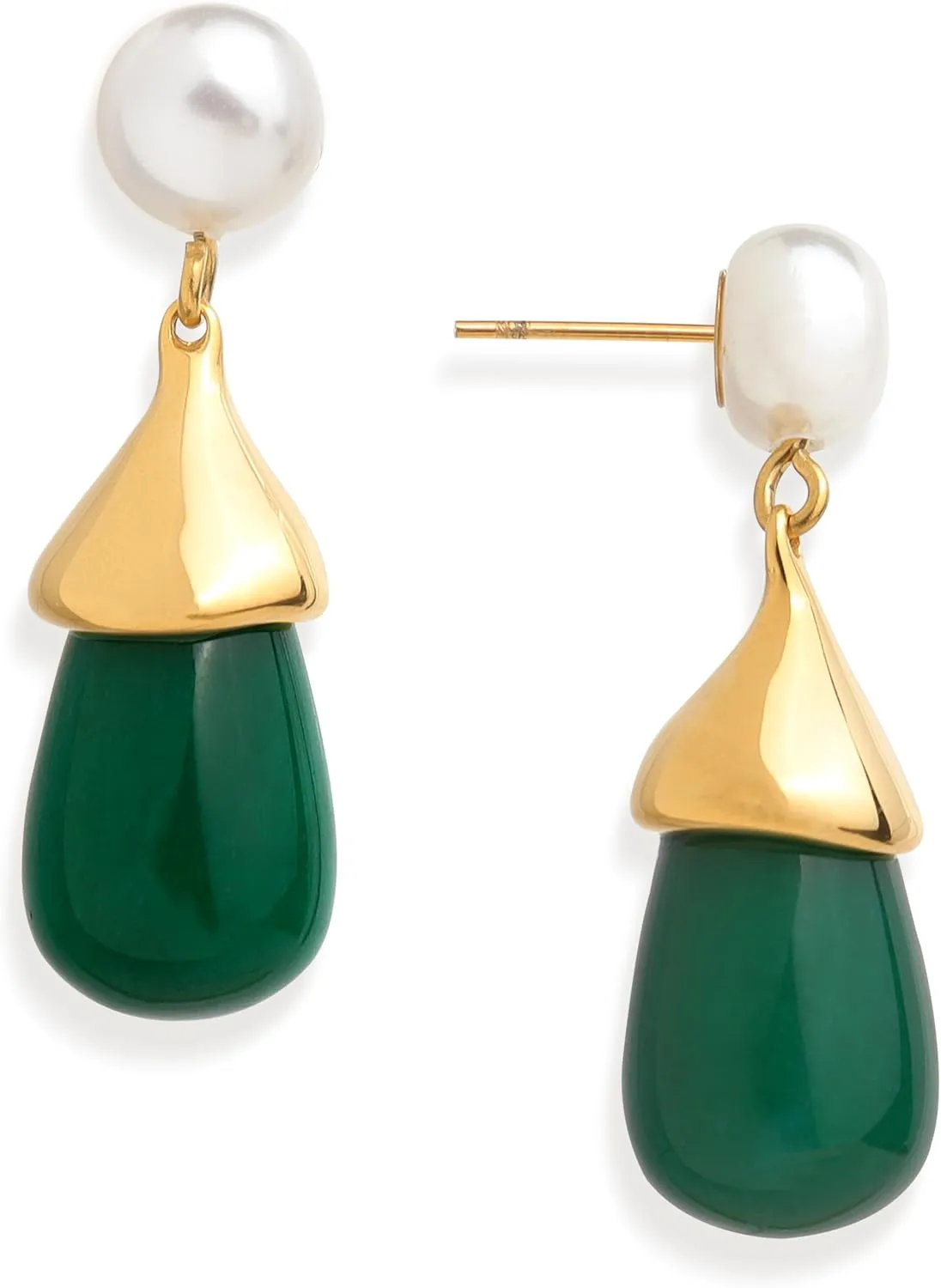 Chunky Pearl Gold Silver Emerald Blue Water Quartz Black Waterdrop Natural Gemstone Drop Earrings for Women, Vintage Statement Teardrop Stone Pearl Earing Prom Jewelry Gift