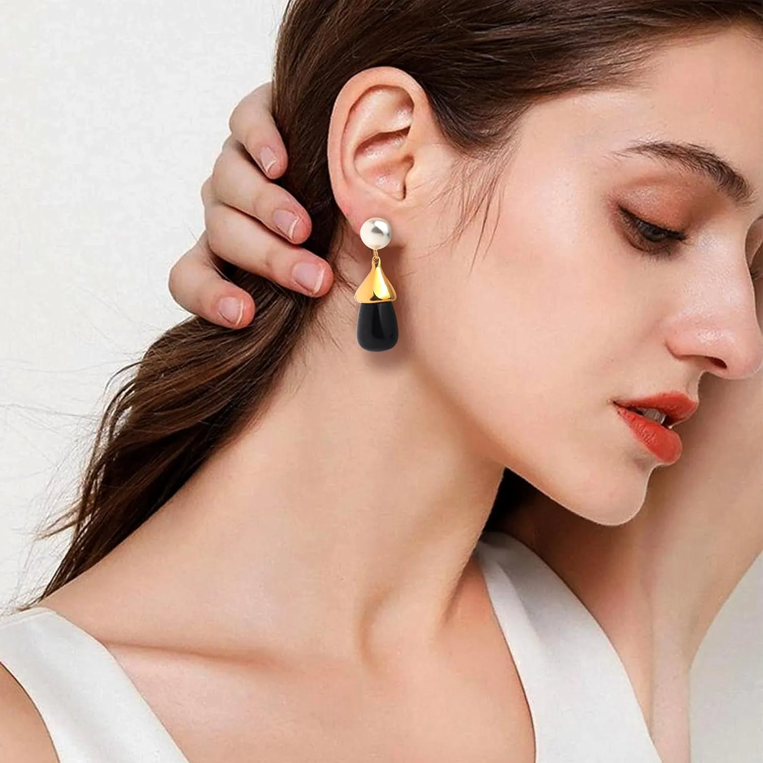 Chunky Pearl Gold Silver Emerald Blue Water Quartz Black Waterdrop Natural Gemstone Drop Earrings for Women, Vintage Statement Teardrop Stone Pearl Earing Prom Jewelry Gift