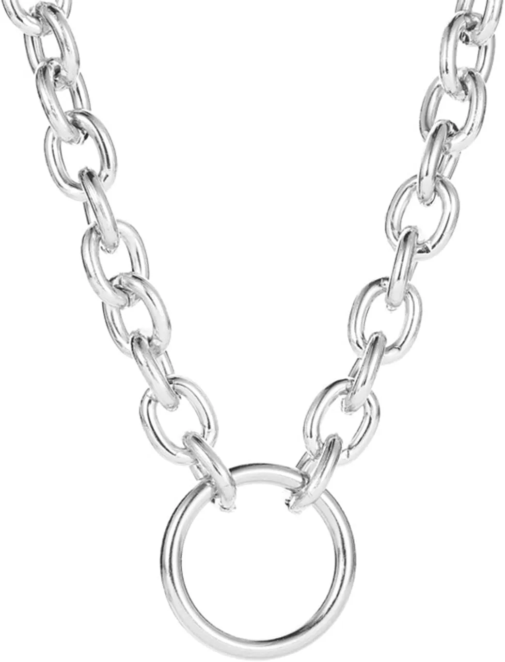 Chunky Silver Circle Chain Layered Necklace for Women Long Large Round Layering Choker Circles Link Chains Pendant Necklaces Trendy O-Ring Jewelry