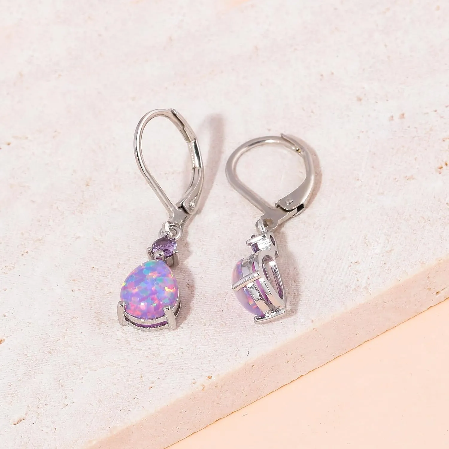 CiNily Leverback Opal Dangle Drop Earrings For Women Girls 14K Gold Plated Teardrop Earrings