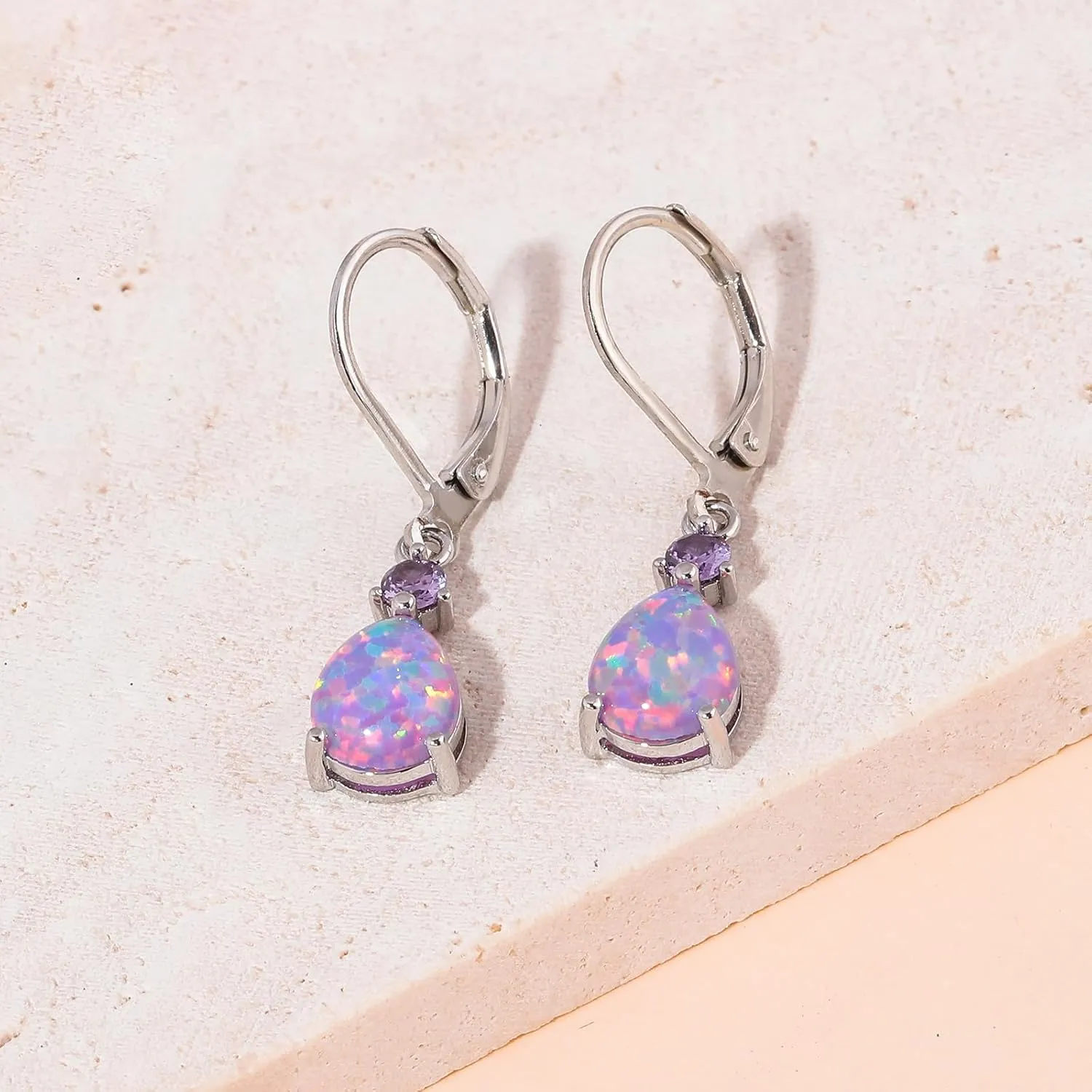 CiNily Leverback Opal Dangle Drop Earrings For Women Girls 14K Gold Plated Teardrop Earrings