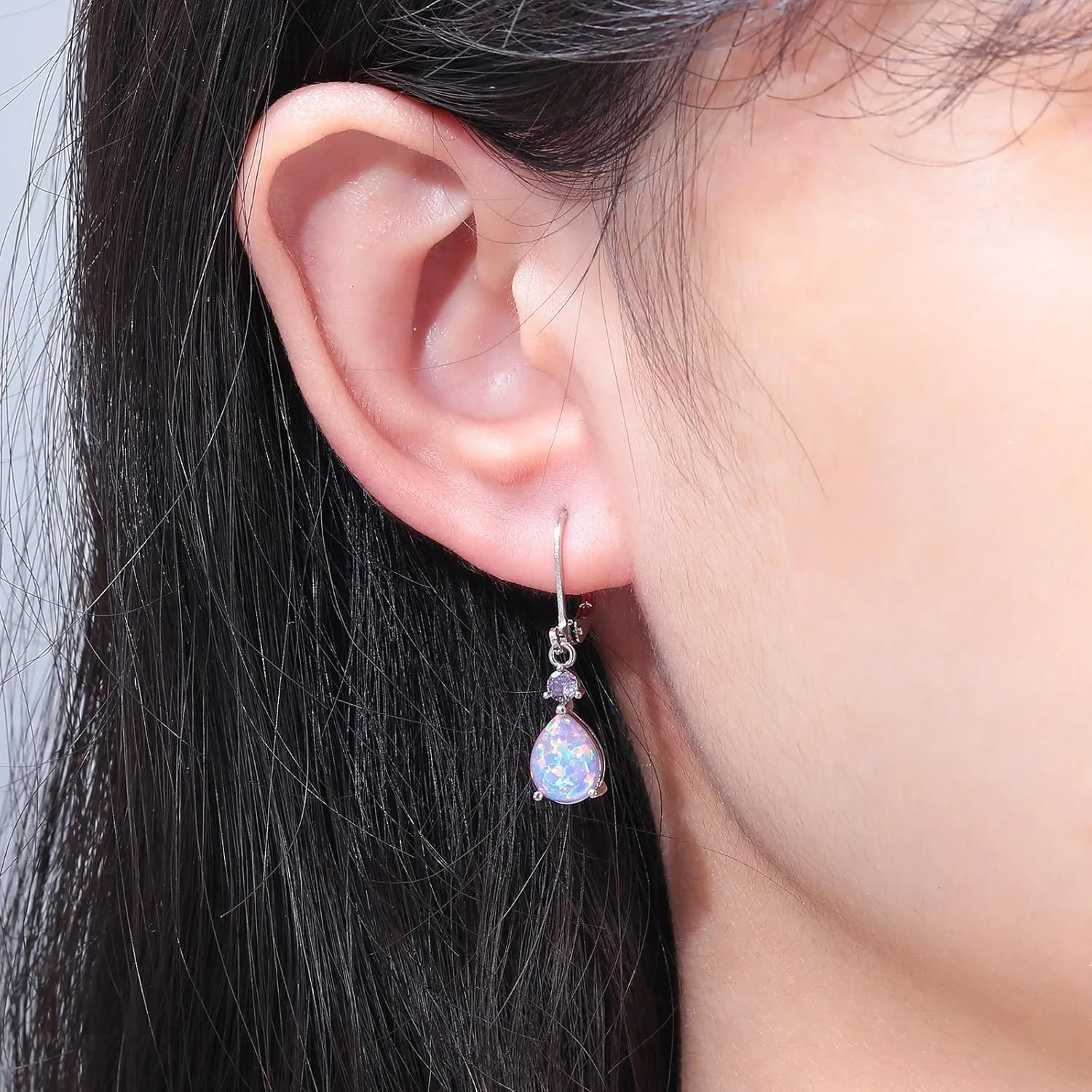CiNily Leverback Opal Dangle Drop Earrings For Women Girls 14K Gold Plated Teardrop Earrings