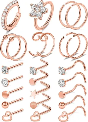 Cisyozi 20G 18G Nose Ring Stud Piercing Jewelry for Women Surgical Steel Nose Ring Hoops Rose Gold Hypoallergenic Nostril Ring Stud Piercing Jewerly