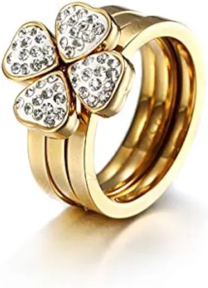 CIUNOFOR 14K Gold Plated Ring Simulated Diamond CZ Cocktail Rings for Women Gold Statement Rings Timeless Clover Bands for Unisex adults Parallel Bar Ring for Men Customized Personalized