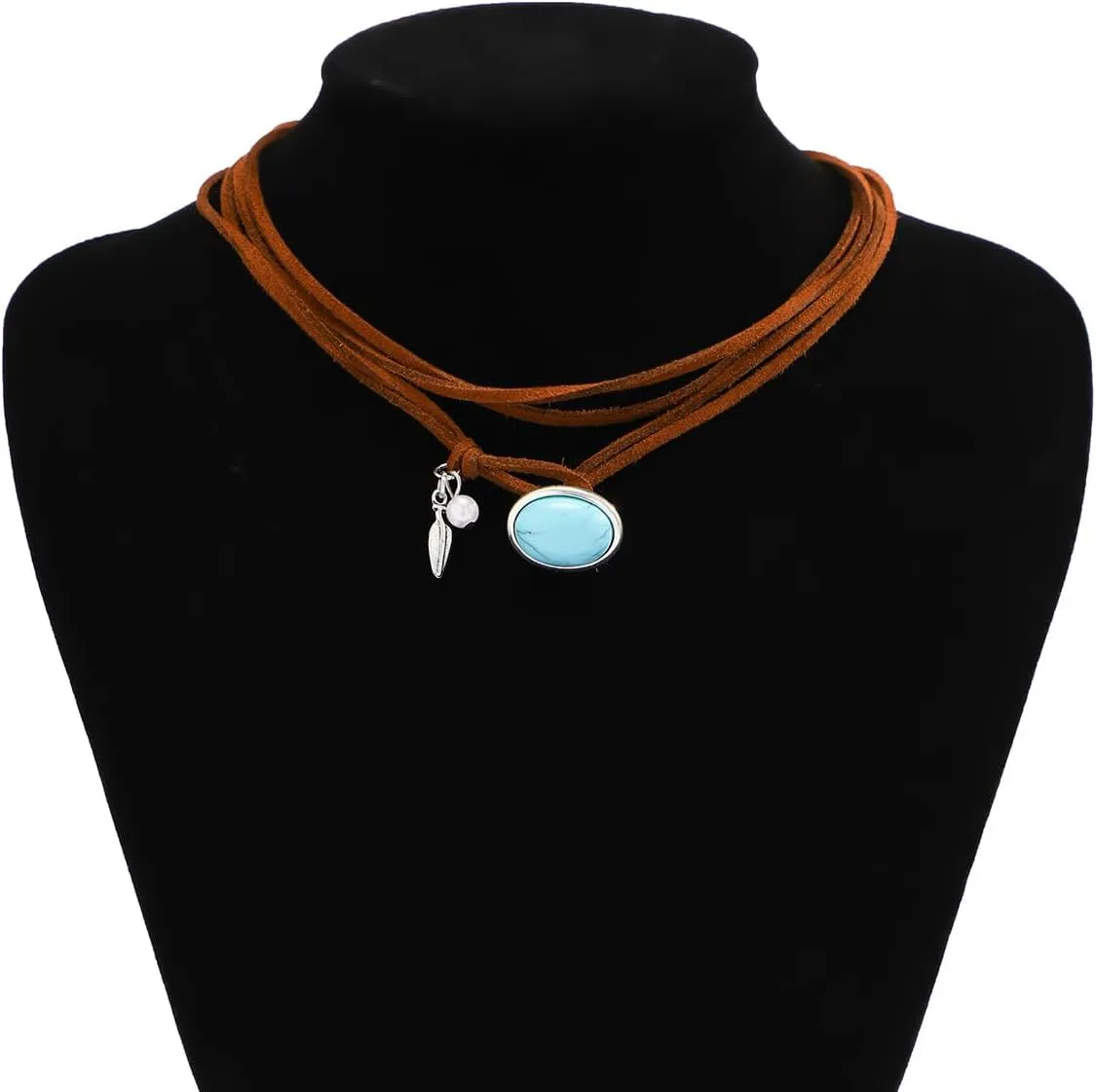 CJIAYUJEW Boho Choker Necklace for Women Brown Suede Choker Necklaces Trendy Boho Layered Leather Necklace Western Turquoise