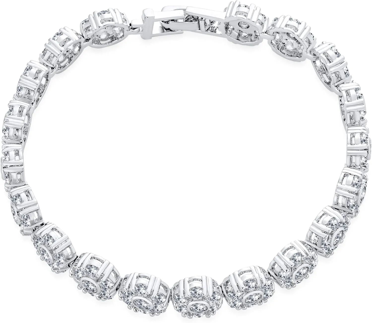 Classic Bridal Art Deco Style CZ Genuine Gemstones Halo Circle Circlet Rosette Solitaire Pendant Earring Bracelets AAA Cubic Zirconia for Women Silver