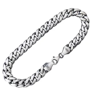 Classic Cuban Link Bracelet for Men - Solid 925 Sterling Silver with Matte Finish - Heavy Curb Hand Chain Bracelet Thick 8 mm - Handmade Vintage Style Jewelry - Fathers Day Gifts (Length 9 Inches)