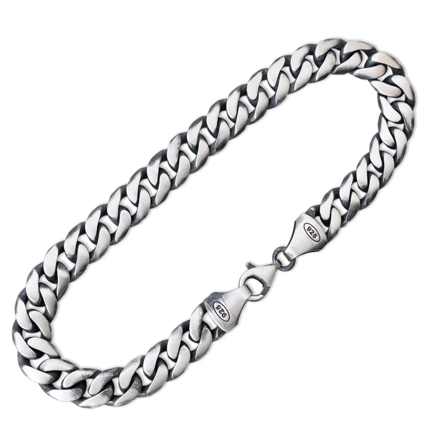 Classic Cuban Link Bracelet for Men - Solid 925 Sterling Silver with Matte Finish - Heavy Curb Hand Chain Bracelet Thick 8 mm - Handmade Vintage Style Jewelry - Fathers Day Gifts (Length 9 Inches)