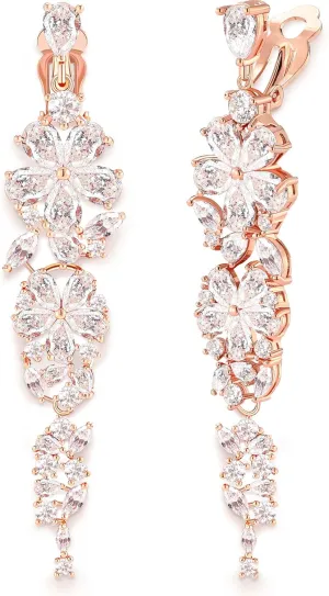 Clip-On Earrings for Wedding, Prom - Marquis and Pear Shape Cubic Zirconia Cluster Chandeliers Non-Pierced Clip Earrings for Women, Brides, Bridesmaid, Mother of the Bride, Diamond Clip-On Earrings