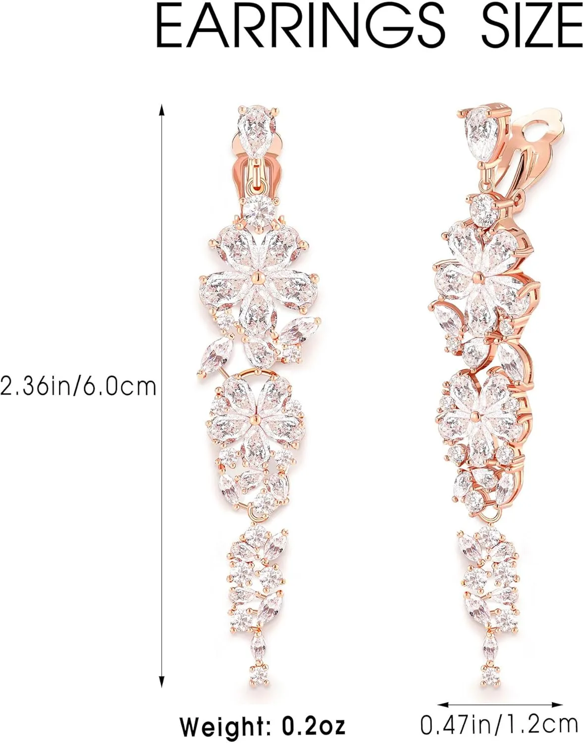 Clip-On Earrings for Wedding, Prom - Marquis and Pear Shape Cubic Zirconia Cluster Chandeliers Non-Pierced Clip Earrings for Women, Brides, Bridesmaid, Mother of the Bride, Diamond Clip-On Earrings