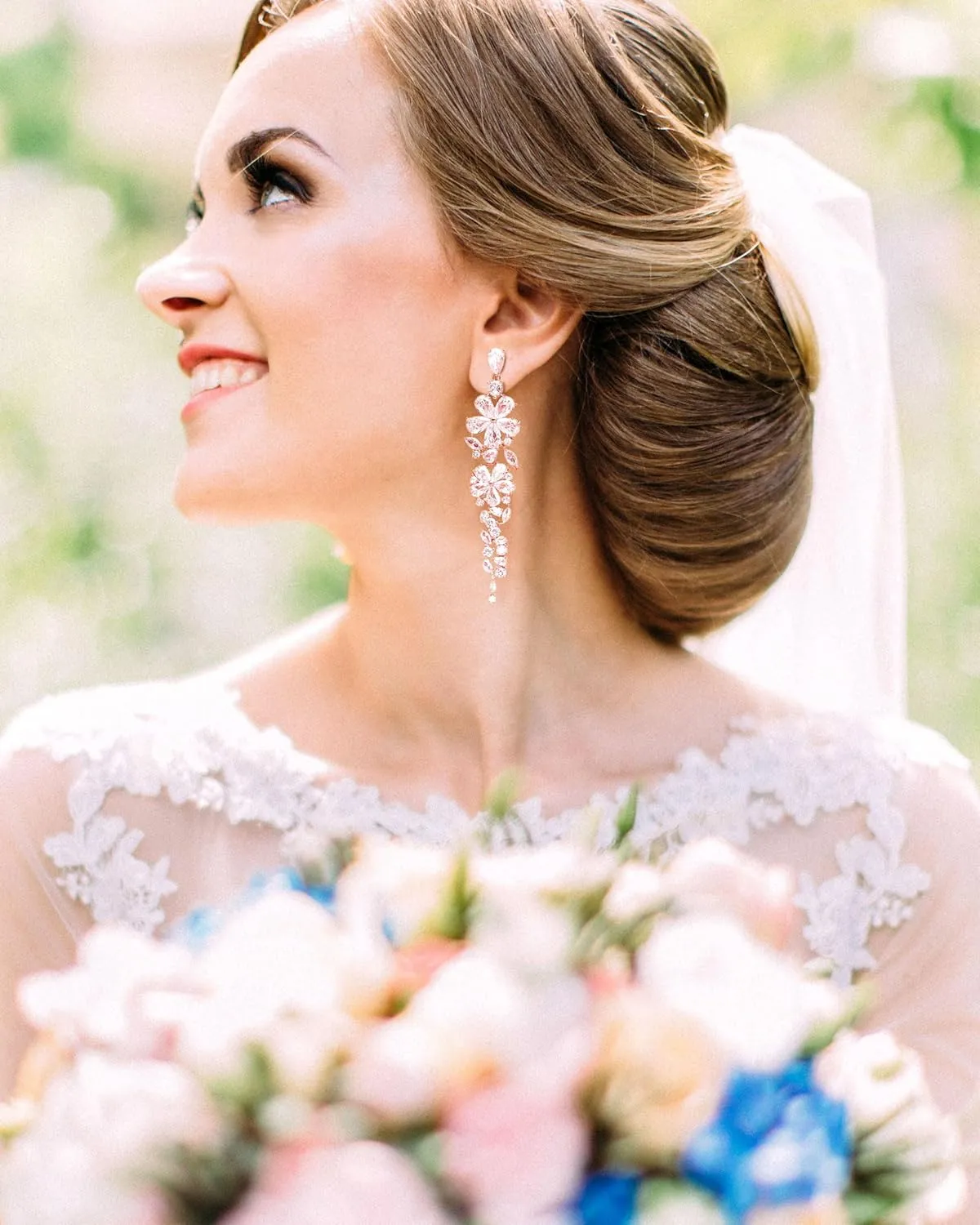 Clip-On Earrings for Wedding, Prom - Marquis and Pear Shape Cubic Zirconia Cluster Chandeliers Non-Pierced Clip Earrings for Women, Brides, Bridesmaid, Mother of the Bride, Diamond Clip-On Earrings