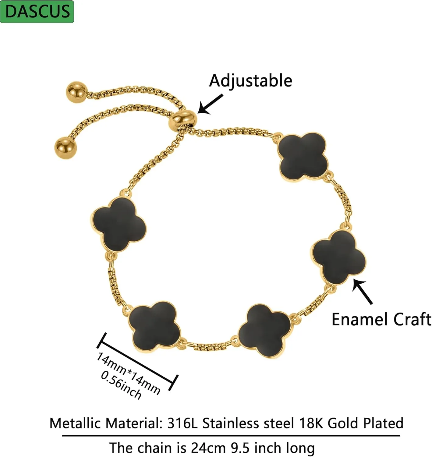 Clover Bracelet For Women 18K Gold Plated White/Black/Gold Flower Four Leaf Clover Bracelets Trendy Adjustable Jewelry Luky Gifts for Women