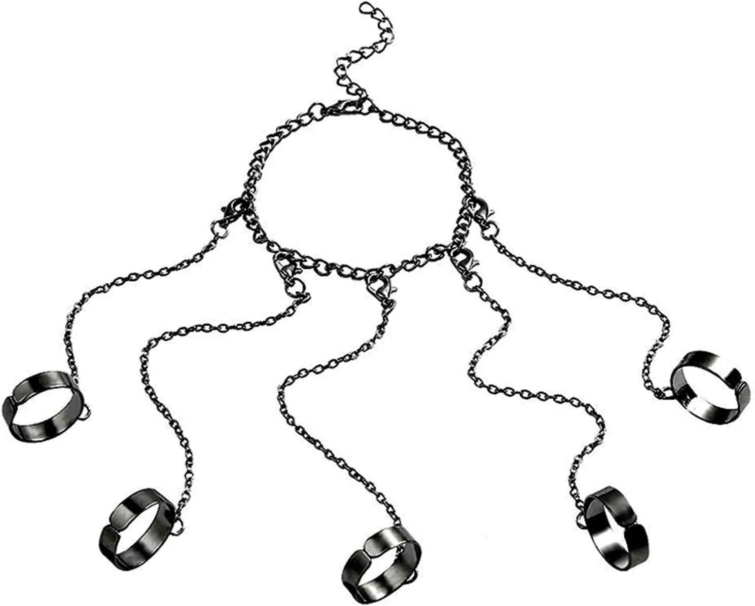 coadipress Punk Chain Open Cuff Finger Rings for Men Women Adjustable Hip Hop Vintage Gothic Stackable Statement Knuckle Ring Link Multiple Chain Ring Party Jewelry