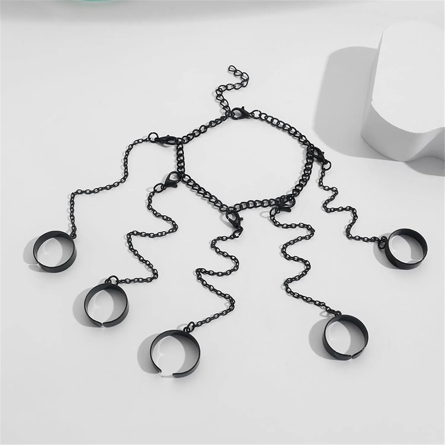 coadipress Punk Chain Open Cuff Finger Rings for Men Women Adjustable Hip Hop Vintage Gothic Stackable Statement Knuckle Ring Link Multiple Chain Ring Party Jewelry