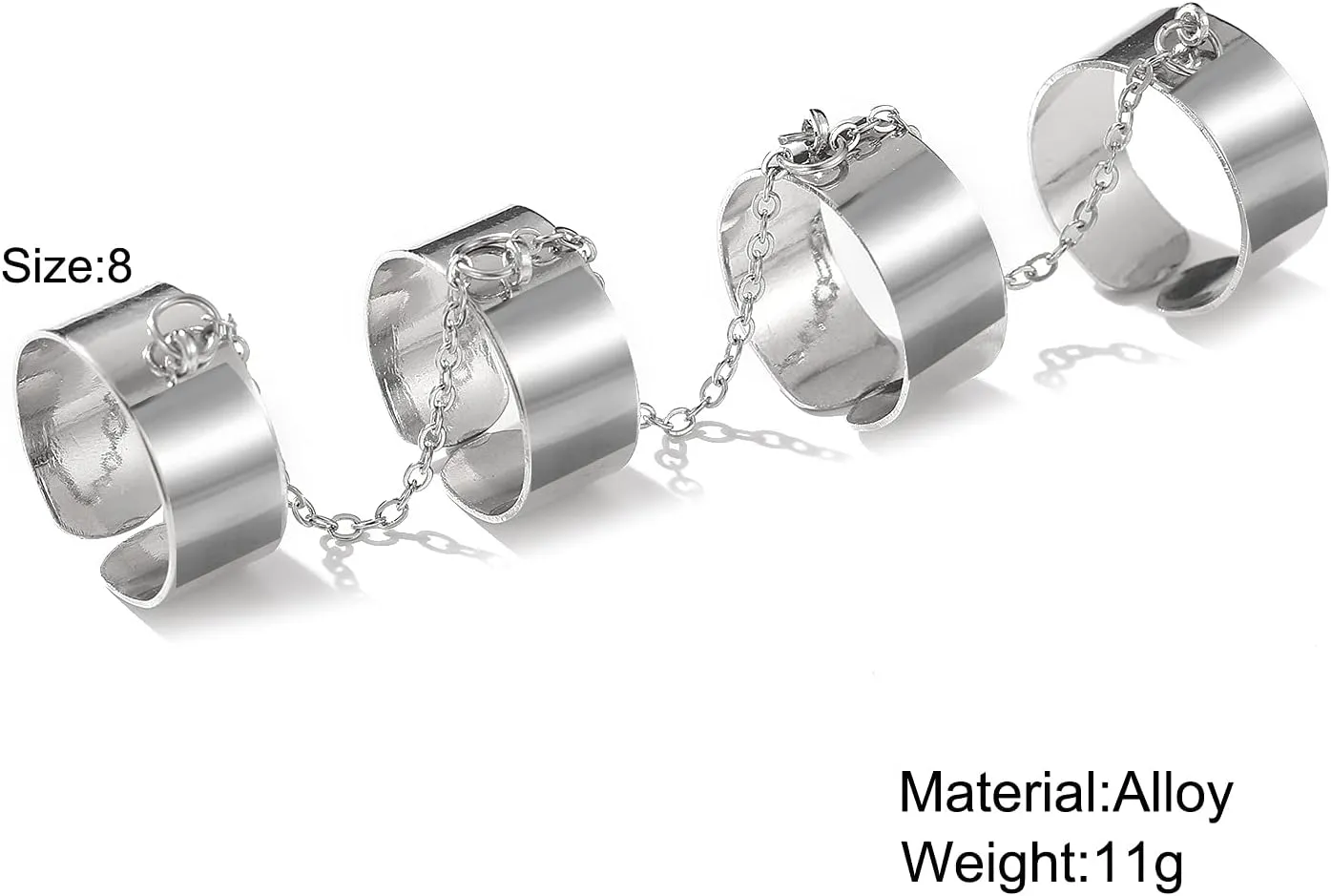 coadipress Punk Chain Open Cuff Finger Rings for Men Women Adjustable Hip Hop Vintage Gothic Stackable Statement Knuckle Ring Link Multiple Chain Ring Party Jewelry