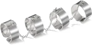 coadipress Punk Chain Open Cuff Finger Rings for Men Women Adjustable Hip Hop Vintage Gothic Stackable Statement Knuckle Ring Link Multiple Chain Ring Party Jewelry