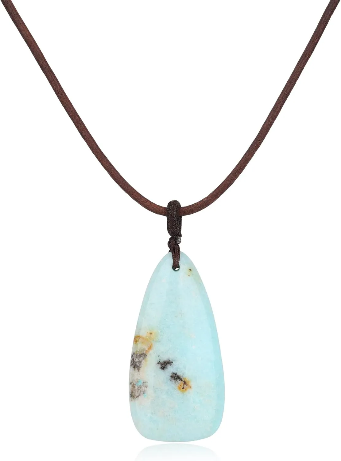 COAI Genuine Leather Necklace Teardrop Pendant, Peruvian Turquoise Crystal Necklace for Men Women