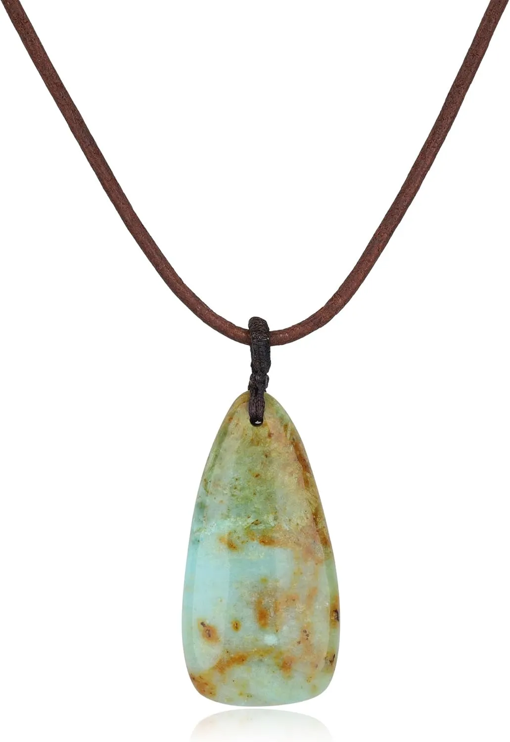 COAI Genuine Leather Necklace Teardrop Pendant, Peruvian Turquoise Crystal Necklace for Men Women