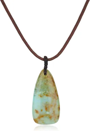 COAI Genuine Leather Necklace Teardrop Pendant, Peruvian Turquoise Crystal Necklace for Men Women