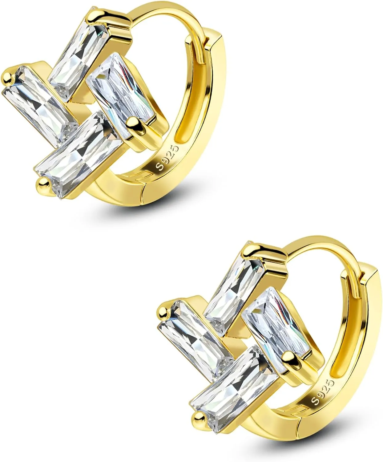 COCHARM 14K Gold Plated 925 Sterling Silver Cartilage Hoop Earrings 20g Huggie Earrings Cubic Zirconia Helix Earrings for Women