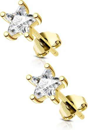 COCHARM 14K Gold Plated 925 Sterling Silver Stud Earrings 20g Gold Cartilage Stud Butterfly Ear Back Star Cubic Zirconia Lobe Earrings for Women