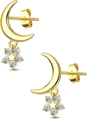 COCHARM 14K Gold Plated 925 Sterling Silver Stud Earrings 20g Moon Star Dangle Earrings Drop Earrings for Women
