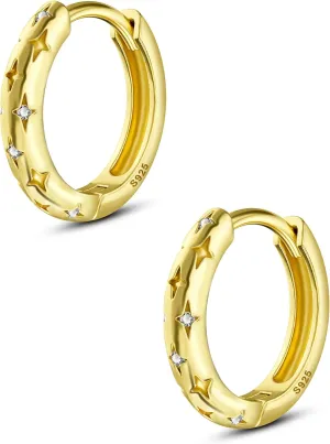 COCHARM 14K Solid Gold Plated 20g Huggie Hoop Earrings 925 Sterling Silver Cartilage Hoop Earrings Star Gold Hoop Earrings for Women