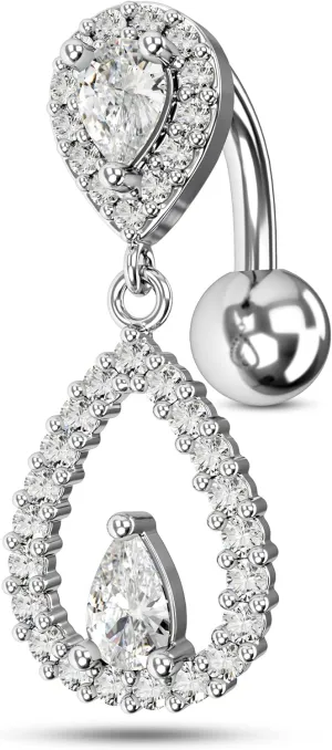 COCHARM Top Down Belly Button Rings 14g Cute CZ Heart Belly Button Rings for Women Dangle Tear Drop Belly Ring Belly Piercing Jewelry