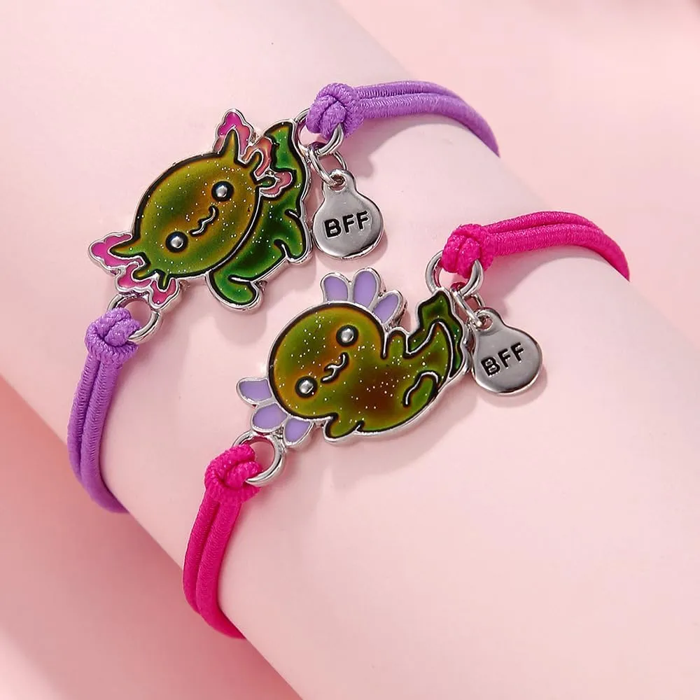 COLORFUL BLING Dinosaur Frog Turtle Dragon Color Changing Mood Bracelet Set for Women Emotion Feeling Temperature Sensing Wrap Bracelet with Card Friendship Jewelry
