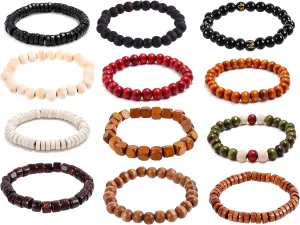 COLORFUL BLING Handmade Wooden Prayer Beaded Bracelet for Men Women Tibetan Buddhist Meditation Mala Beaded Stretch Bracelet Bangle Wood Jewelry