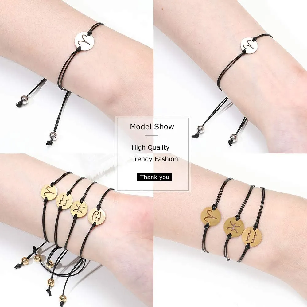 COLORFUL BLING Horoscope Zodiac Bracelet 12 Constellation Sign Bracelet for Women Astrology 14k Gold Plated Bracelet Anklet Friendship Couple Jewelry with Message Card