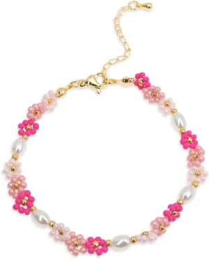 Colorful Daisy Flower Beaded Bracelets for Women, Cute Handmade Floral Gold Beads Adjustable Bracelet Spring Boho Jewelry Gift