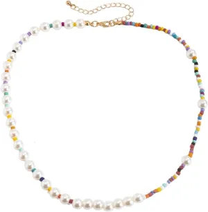 Colorful Handmade Beaded Short Collar Clavicle Chain Imitation Pearl Necklace for Men Women HersKorean Jewelry