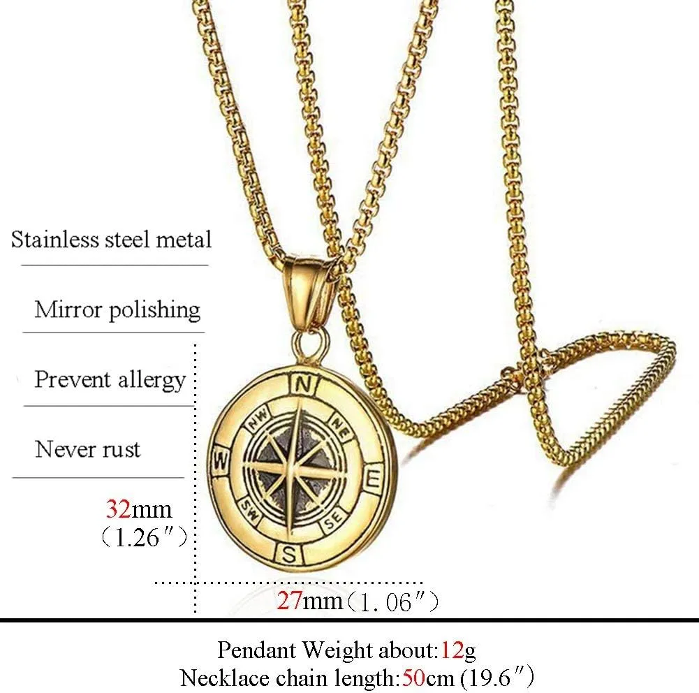 Compass Necklace for Men Chain Stainless Steel Compass Pendants Male Jewelry
