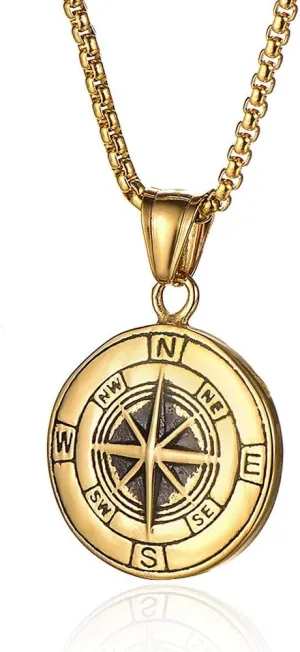 Compass Necklace for Men Chain Stainless Steel Compass Pendants Male Jewelry
