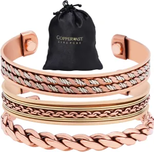 Copper Bracelets- for Men and Women| Set of 3 with Gift Bag |Handmade 100% Copper