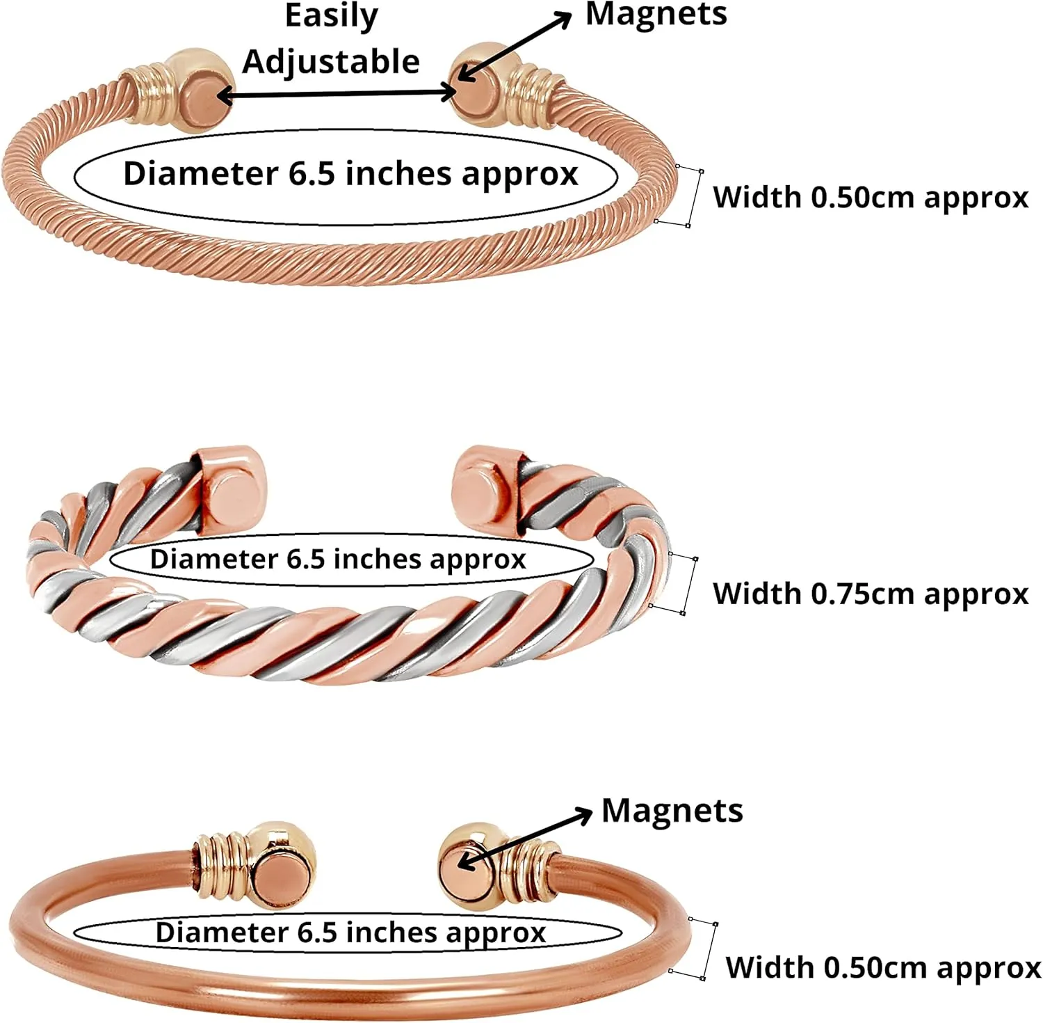 Copper Bracelets- for Men and Women| Set of 3 with Gift Bag |Handmade 100% Copper