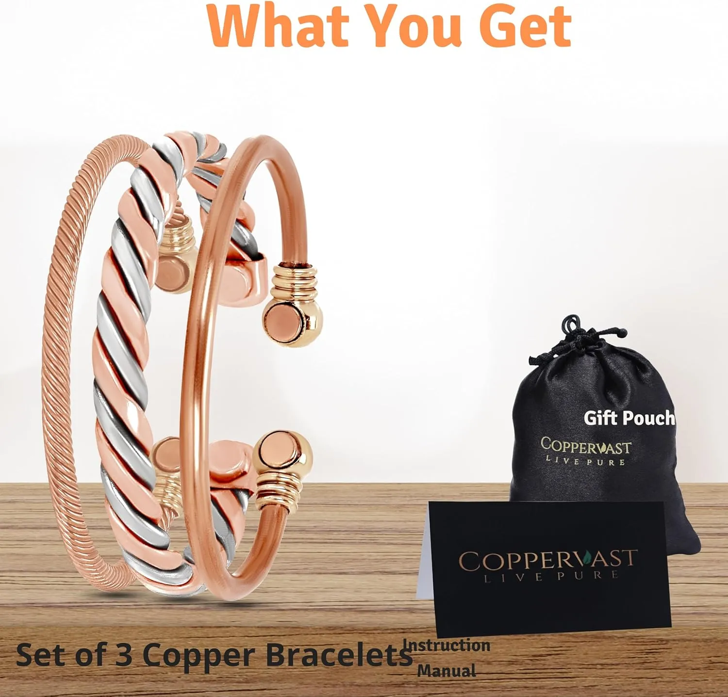 Copper Bracelets- for Men and Women| Set of 3 with Gift Bag |Handmade 100% Copper